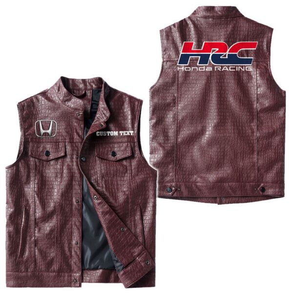 Custom Name Honda Racing Leather Vest - Personalized Logo Car Motorcycle Model - Image 4