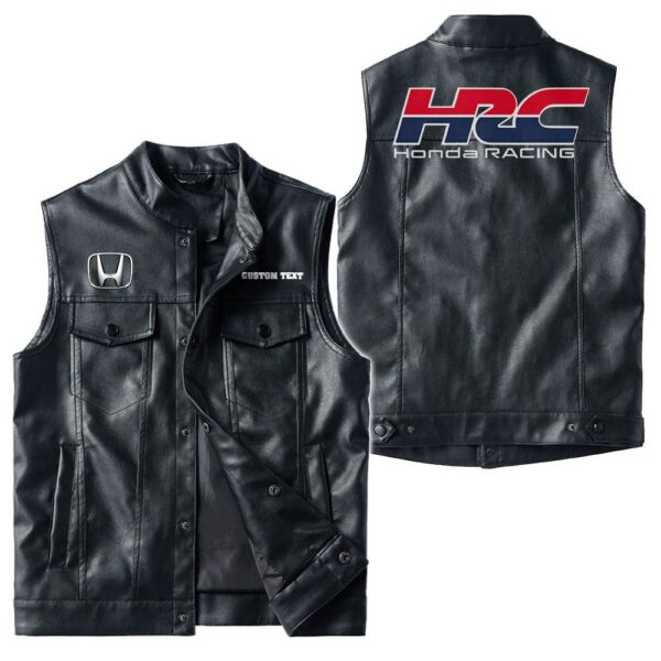 Custom Name Honda Racing Leather Vest - Personalized Logo Car Motorcycle Model