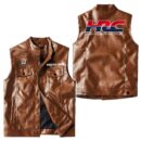 Custom Name Honda Racing Leather Vest - Personalized Logo Car Motorcycle Model