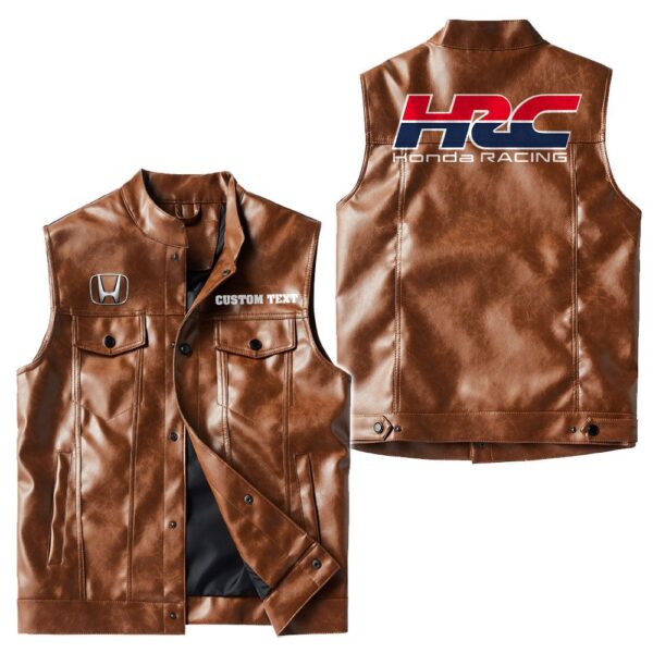 Custom Name Honda Racing Leather Vest - Personalized Logo Car Motorcycle Model - Image 2