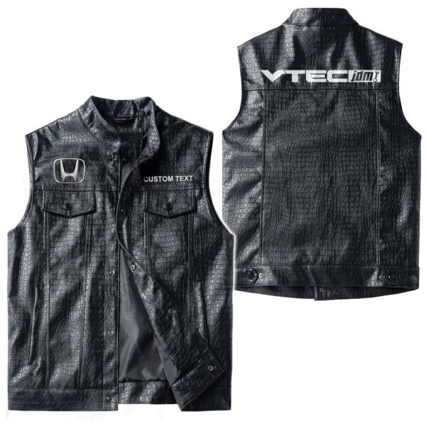 Custom Name Honda I-vtec Leather Vest - Personalized Logo Car Motorcycle Model - Image 3