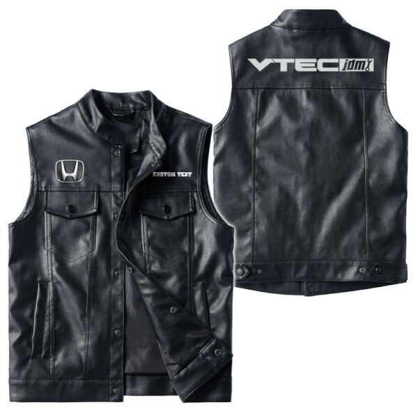 Custom Name Honda I-vtec Leather Vest - Personalized Logo Car Motorcycle Model
