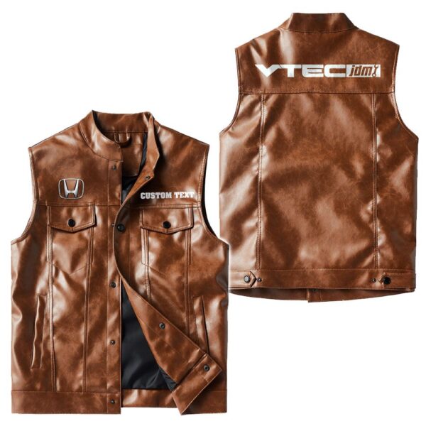 Custom Name Honda I-vtec Leather Vest - Personalized Logo Car Motorcycle Model - Image 2