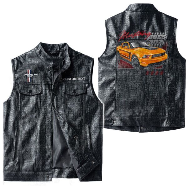 Custom Name Mustang Boss 302 Leather Vest - Personalized Logo Car Motorcycle Model - Image 3