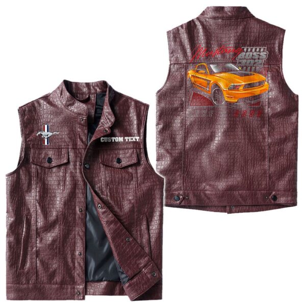 Custom Name Mustang Boss 302 Leather Vest - Personalized Logo Car Motorcycle Model - Image 4