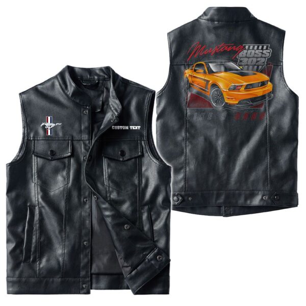 Custom Name Mustang Boss 302 Leather Vest - Personalized Logo Car Motorcycle Model