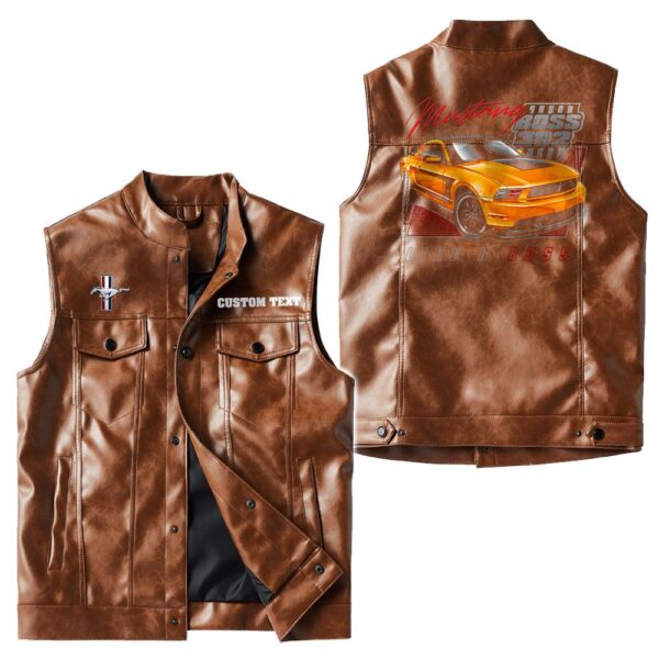 Custom Name Mustang Boss 302 Leather Vest - Personalized Logo Car Motorcycle Model - Image 2