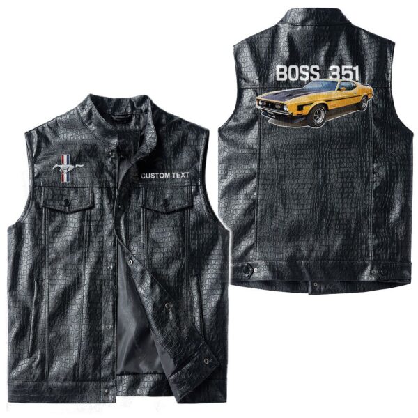 Custom Name Mustang Boss 351 Leather Vest - Personalized Logo Car Motorcycle Model - Image 3