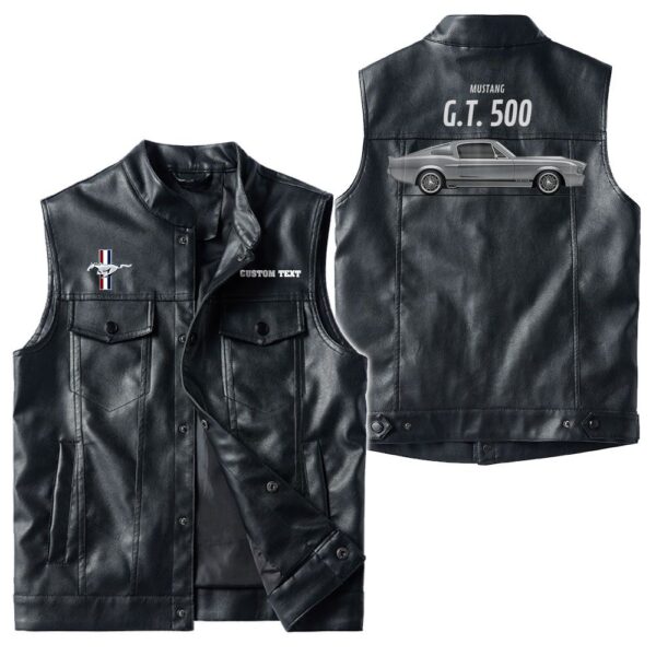 Custom Name Mustang Gt500 Leather Vest - Personalized Logo Car Motorcycle Model