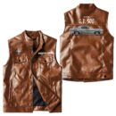 Custom Name Mustang Gt500 Leather Vest - Personalized Logo Car Motorcycle Model