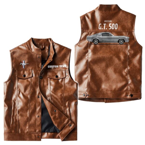 Custom Name Mustang Gt500 Leather Vest - Personalized Logo Car Motorcycle Model - Image 2