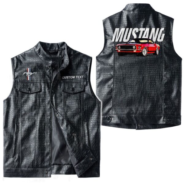 Custom Name Mustang Gt500 Leather Vest - Personalized Logo Car Motorcycle Model - Image 3