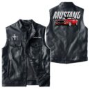 Custom Name Mustang Gt500 Leather Vest - Personalized Logo Car Motorcycle Model