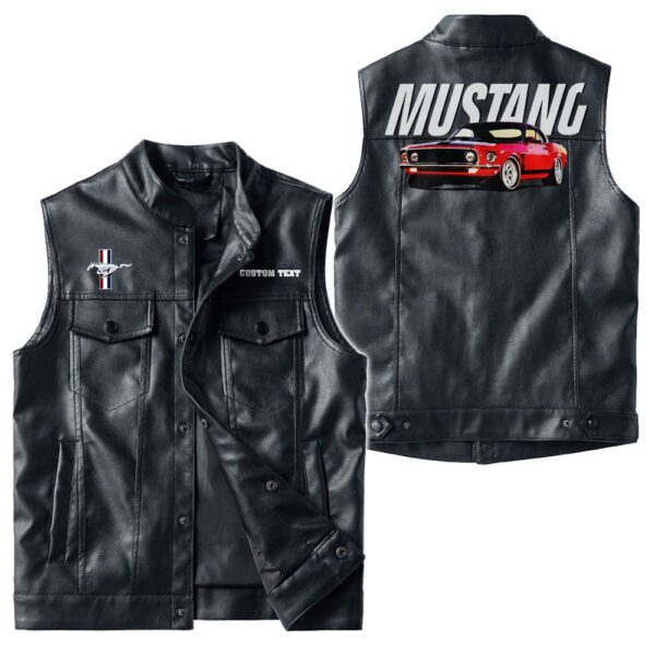 Custom Name Mustang Gt500 Leather Vest - Personalized Logo Car Motorcycle Model