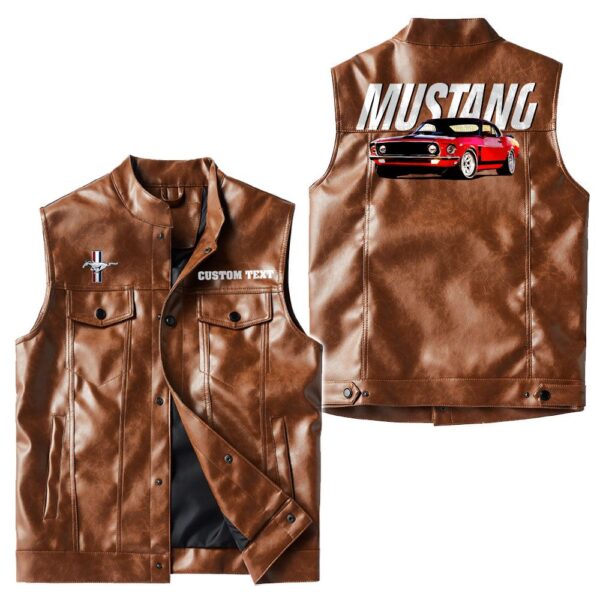Custom Name Mustang Gt500 Leather Vest - Personalized Logo Car Motorcycle Model - Image 2
