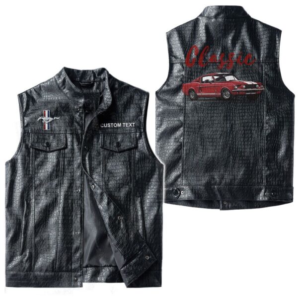 Custom Name Mustang Gt500 Leather Vest - Personalized Logo Car Motorcycle Model - Image 3