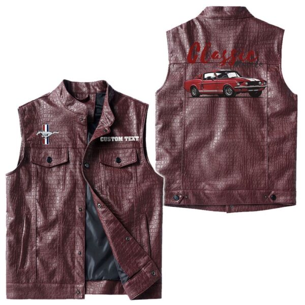 Custom Name Mustang Gt500 Leather Vest - Personalized Logo Car Motorcycle Model - Image 4