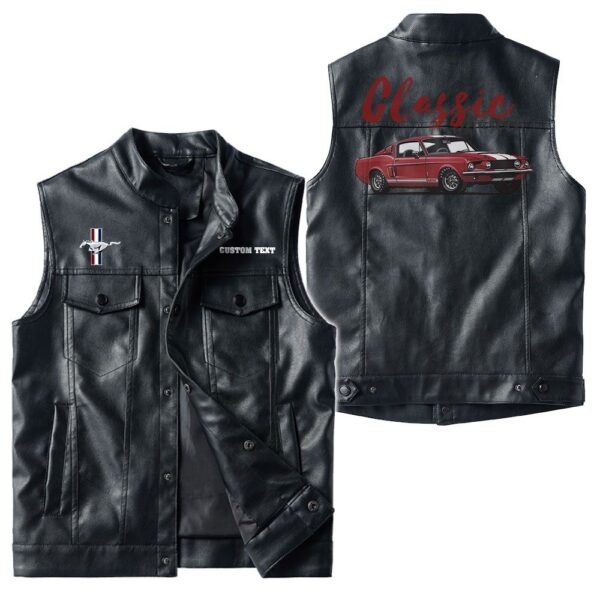 Custom Name Mustang Gt500 Leather Vest - Personalized Logo Car Motorcycle Model