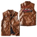 Custom Name Mustang Gt500 Leather Vest - Personalized Logo Car Motorcycle Model