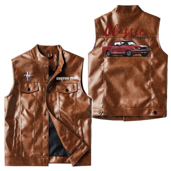 Custom Name Mustang Gt500 Leather Vest - Personalized Logo Car Motorcycle Model - Image 2