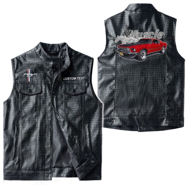 Custom Name Mustang Mach1 1969 Leather Vest - Personalized Logo Car Motorcycle Model - Image 3