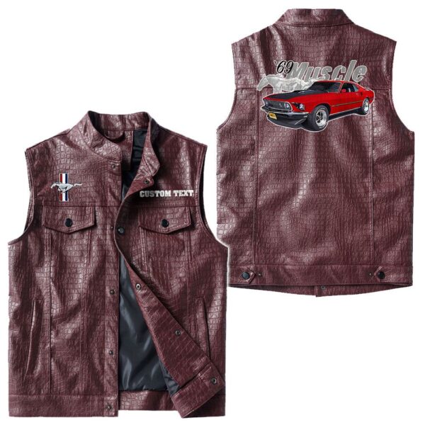 Custom Name Mustang Mach1 1969 Leather Vest - Personalized Logo Car Motorcycle Model - Image 4