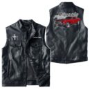 Custom Name Mustang Mach1 1969 Leather Vest - Personalized Logo Car Motorcycle Model