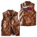 Custom Name Mustang Mach1 1969 Leather Vest - Personalized Logo Car Motorcycle Model