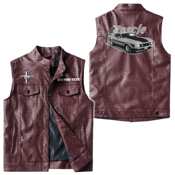 Custom Name Mustang Mach1 1972 Leather Vest - Personalized Logo Car Motorcycle Model - Image 4
