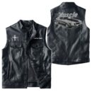 Custom Name Mustang Mach1 1972 Leather Vest - Personalized Logo Car Motorcycle Model