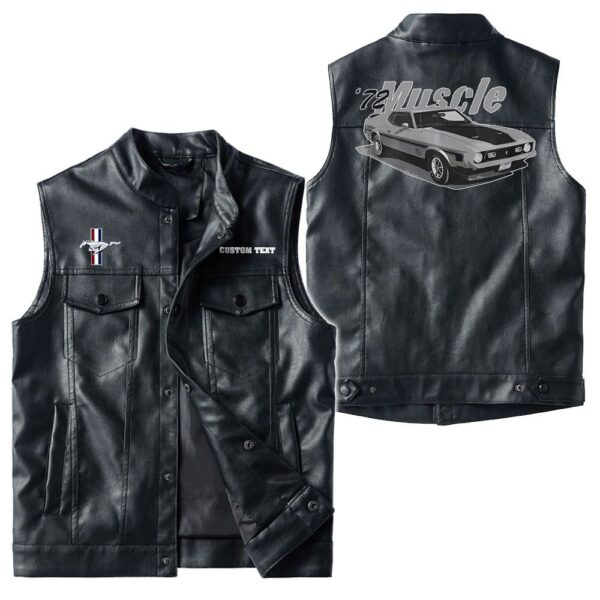 Custom Name Mustang Mach1 1972 Leather Vest - Personalized Logo Car Motorcycle Model