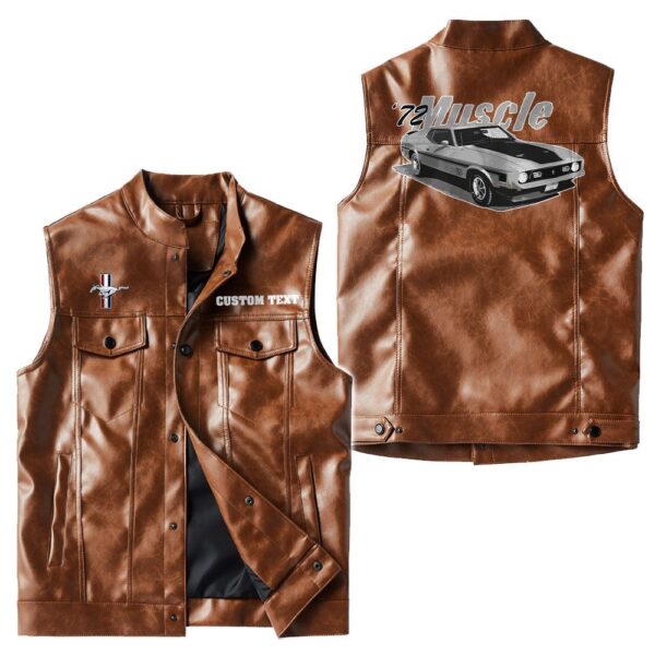 Custom Name Mustang Mach1 1972 Leather Vest - Personalized Logo Car Motorcycle Model - Image 2