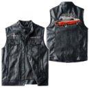 Custom Name Mustang Mach1 1972 Leather Vest - Personalized Logo Car Motorcycle Model