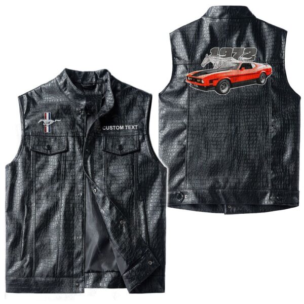 Custom Name Mustang Mach1 1972 Leather Vest - Personalized Logo Car Motorcycle Model - Image 3