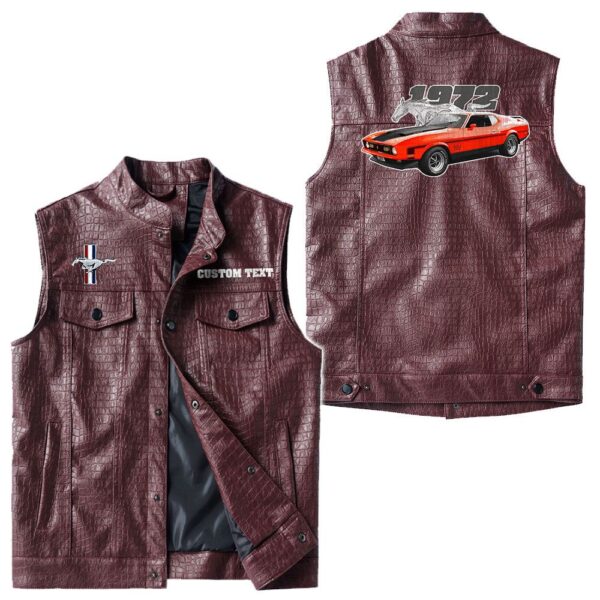 Custom Name Mustang Mach1 1972 Leather Vest - Personalized Logo Car Motorcycle Model - Image 4