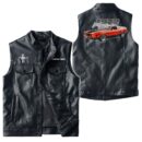 Custom Name Mustang Mach1 1972 Leather Vest - Personalized Logo Car Motorcycle Model