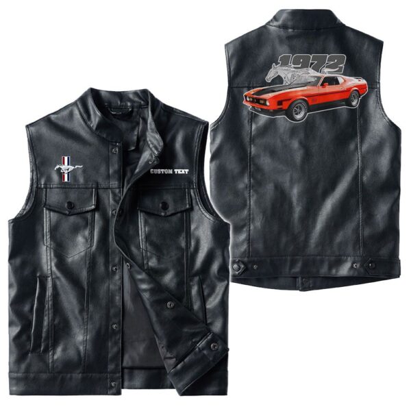 Custom Name Mustang Mach1 1972 Leather Vest - Personalized Logo Car Motorcycle Model