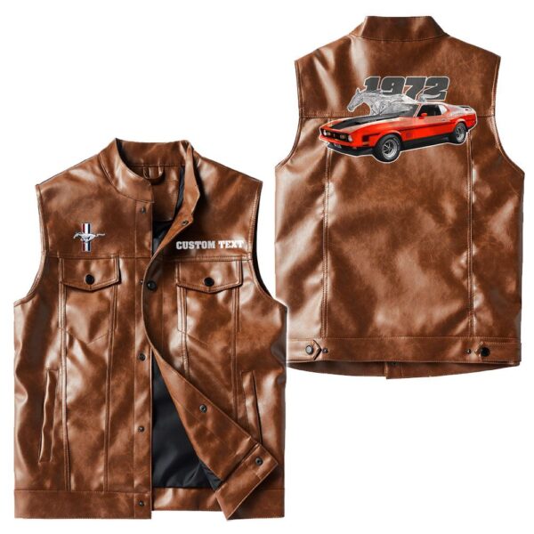 Custom Name Mustang Mach1 1972 Leather Vest - Personalized Logo Car Motorcycle Model - Image 2