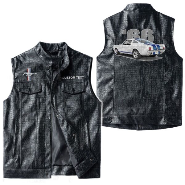 Custom Name Mustang Shelby Gt350 1966 Leather Vest - Personalized Logo Car Motorcycle Model - Image 3