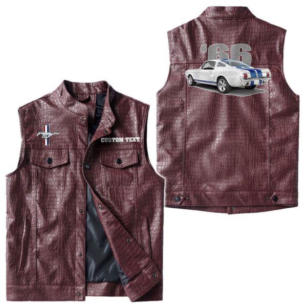 Custom Name Mustang Shelby Gt350 1966 Leather Vest - Personalized Logo Car Motorcycle Model - Image 4