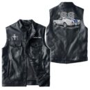 Custom Name Mustang Shelby Gt350 1966 Leather Vest - Personalized Logo Car Motorcycle Model