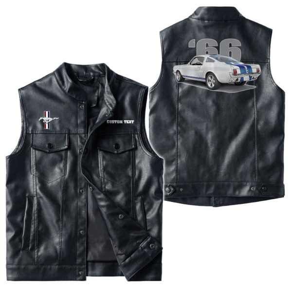 Custom Name Mustang Shelby Gt350 1966 Leather Vest - Personalized Logo Car Motorcycle Model