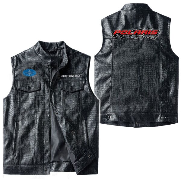 Custom Name Polaris Racing Leather Vest - Personalized Logo Car Motorcycle Model - Image 3