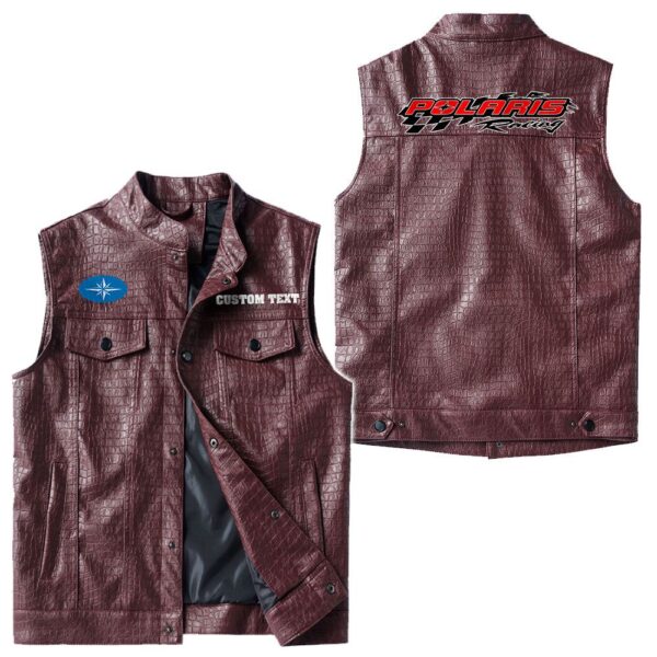 Custom Name Polaris Racing Leather Vest - Personalized Logo Car Motorcycle Model - Image 4