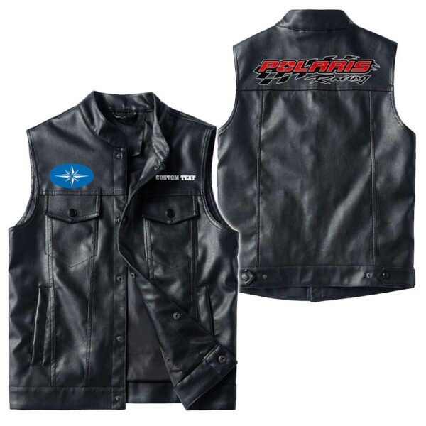 Custom Name Polaris Racing Leather Vest - Personalized Logo Car Motorcycle Model