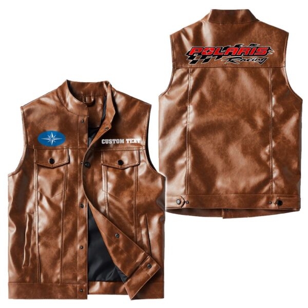 Custom Name Polaris Racing Leather Vest - Personalized Logo Car Motorcycle Model - Image 2