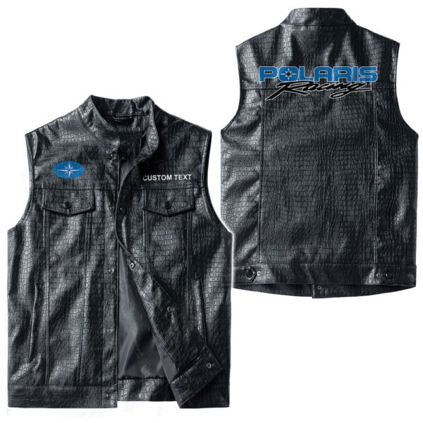 Custom Name Polaris Racing Leather Vest - Personalized Logo Car Motorcycle Model - Image 3