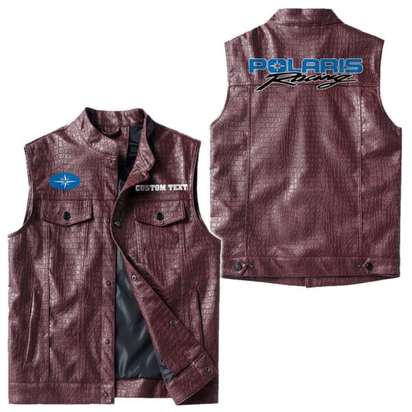 Custom Name Polaris Racing Leather Vest - Personalized Logo Car Motorcycle Model - Image 4