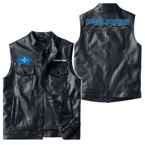 Custom Name Polaris Racing Leather Vest - Personalized Logo Car Motorcycle Model