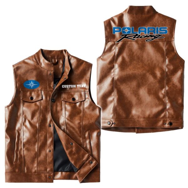 Custom Name Polaris Racing Leather Vest - Personalized Logo Car Motorcycle Model - Image 2